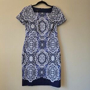 Talbots Petite Blue White Medallion Paisley Spring Wedding Guest Dress NWT 2P